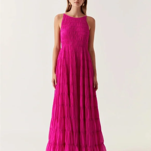 fitted lace wedding dress Violette Bubble Hem Maxi Dress | Pastel Pink main image 0